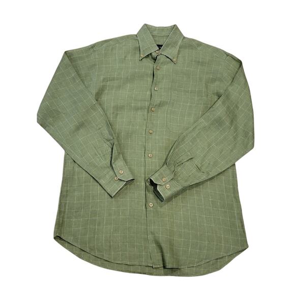 Scott Barber Linen Shirt Men's Medium Long Sleeve Preppy Office Green Colorful - Picture 4 of 11